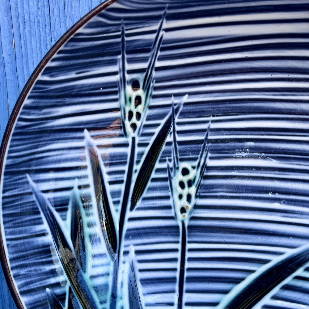 9" Serving Bowl Hand Craft Craftsman China 381 Japan Blue Leaves Glazed - Picture 2 of 6